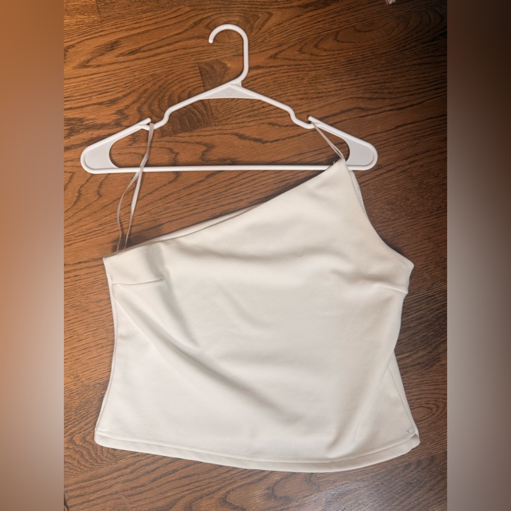 Princess Polly Cream One-Shoulder Crop Top